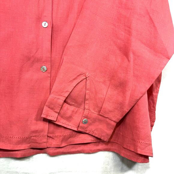Edward Woman 2X Plus Pink Irish Linen Buttoned Shirt Summer Resort Breezy Beach - Picture 2 of 10
